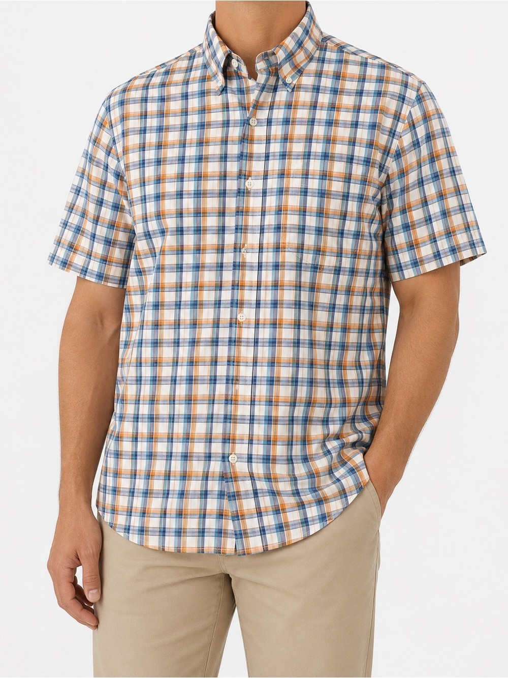 Jos. A. Bank Traveler's Collection Plaid Button Down Shirt Men's L Cotton Blue